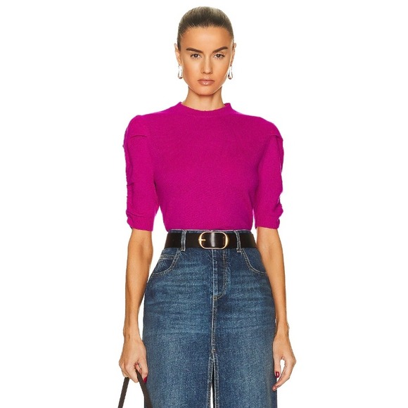 Frame Denim Sweaters - FRAME Frankie Ruched Sleeve Cashmere Sweater Magenta Puff Sleeve Knit XS